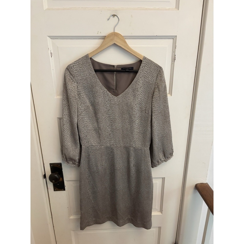 Banana Republic Women's Gray Snake Skin Print Dress‎ 3/4 Puff Sleeves Size 4